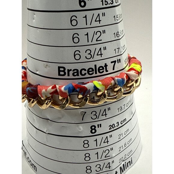 Colorful Fabric-Wrapped Gold Chain Bracelet With Lobster Clasp & Adjustable Fit - Picture 2 of 6